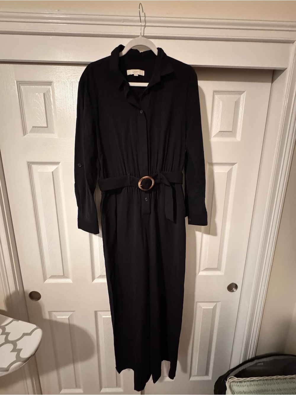 LOFT Black Long Sleeve Jumpsuit with Belt